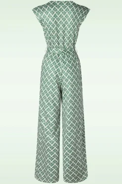Smashed Lemon Adeline Jumpsuit In Legergroen En Gebroken Wit><noscript><img width=