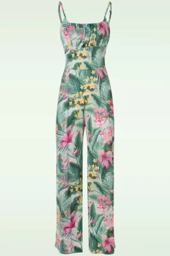 Vintage Chic for Topvintage Alyssa Tropical Jumpsuit In Mint Groen>Vrouwen Playsuits & Jumpsuits