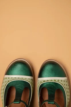 Nemonic Amelie Lederen T-Strap Pumps In Groen>Vrouwen Pumps