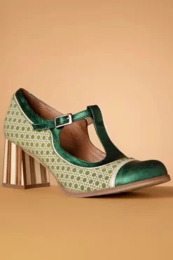 Nemonic Amelie Lederen T-Strap Pumps In Groen><noscript><img width=