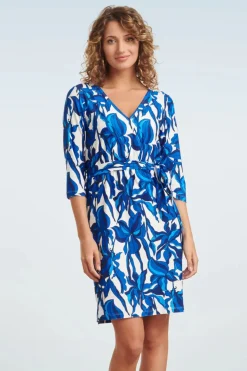 Smashed Lemon Amira Flower Jurk In Blauw En Wit>Vrouwen Plus Size Jurken