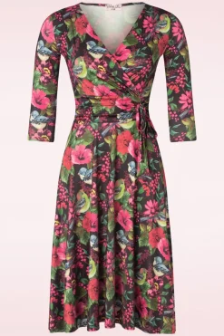 Vintage Chic for Topvintage Aria Floral Bird Print Swing Jurk In Zwart>Vrouwen Plus Size Jurken