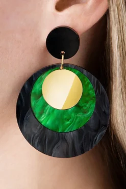 Glitz-o-Matic Art Deco Disk Oorbellen In Groen>Vrouwen Sieraden