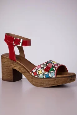 Nemonic Aruba Leather Platform Sandals In Rood En Multi><noscript><img width=