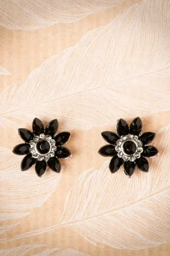 Lovely Audrey Jet Flower Stud Oorbellen In Zwart En Zilver>Vrouwen Sieraden