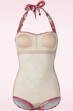 Esther Williams Blossom One Piece Halter Badpak In Rood><noscript><img width=