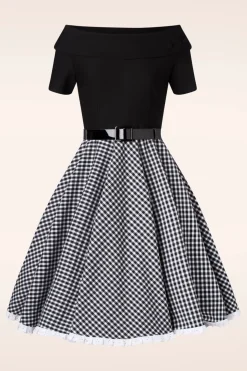 Glamour Bunny Brigitte Gingham Swing Jurk In Zwart En Wit><noscript><img width=