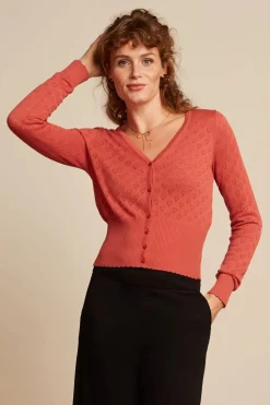 King Louie Cardi V Hart Ajour In Tweed Oranje>Vrouwen Vestjes