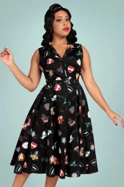 Collectif Clothing Caterina Cats Forever Mouwloze Swingjurk In Zwart>Vrouwen Swing Jurken