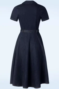 Collectif Clothing Caterina Denim Swing Jurk In Blauw>Vrouwen Effen Jurken