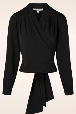 Rock N Romance Darla Overslag Blouse In Zwart>Vrouwen Blouses