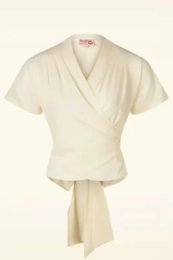 Rock N Romance Darla Wikkelblouse Met Korte Mouwen In Antiek Wit>Vrouwen Blouses