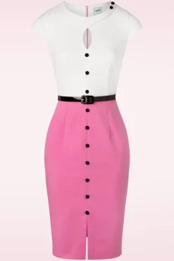 Glamour Bunny De Sienna Pencil Jurk In Flamingoroze En Wit><noscript><img width=