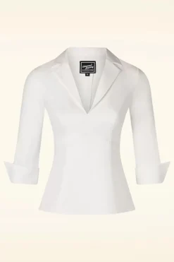 Glamour Bunny Business Babe Dianne Blouse In Crispy Wit>Vrouwen Blouses