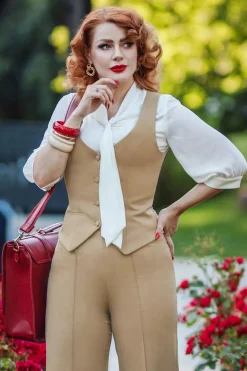 Glamour Bunny Business Babe Dianne Gilet In Beige>Vrouwen Jassen