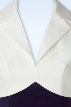 Glamour Bunny Business Babe Dianne Swing Jurk In Wit En Marineblauw><noscript><img width=