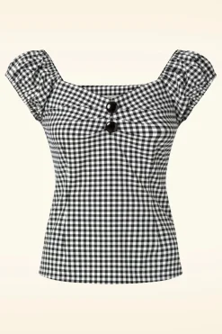 Collectif Clothing Dolores Gingham Top In Zwart En Wit>Vrouwen Tops