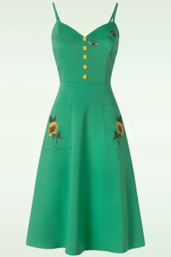 Vixen Embroidery Sunflower Flare Jurk In Groen>Vrouwen Plus Size Jurken