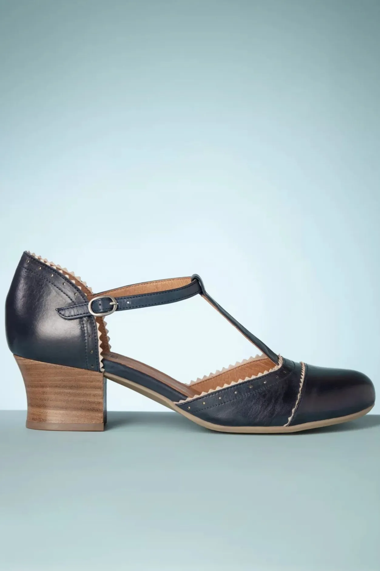 Miz Mooz Fernie T-Strap Pumps In Denim En Creme>Vrouwen Pumps