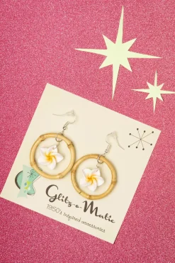 Glitz-o-Matic Floral Bamboe Oorringen In Wit>Vrouwen Sieraden