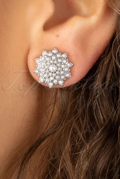 Topvintage Boutique Collection Flower Parel Oorstekers In Zilver>Vrouwen Sieraden