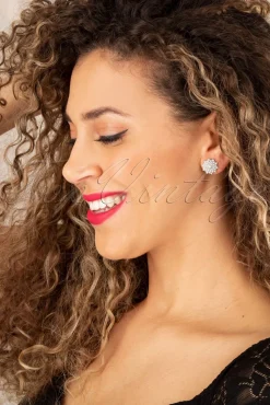 Topvintage Boutique Collection Flower Parel Oorstekers In Zilver><noscript><img width=