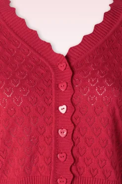Vixen Heart Pattern Scallop Edge Cardigan In Rood><noscript><img width=
