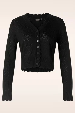 Vixen Heart Pattern Scallop Edge Cardigan In Zwart>Vrouwen Vestjes