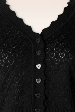 Vixen Heart Pattern Scallop Edge Cardigan In Zwart><noscript><img width=