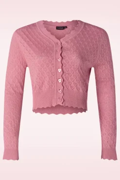 Vixen Heart Pattern Scallop Edge Cardigan In Roze>Vrouwen Vestjes