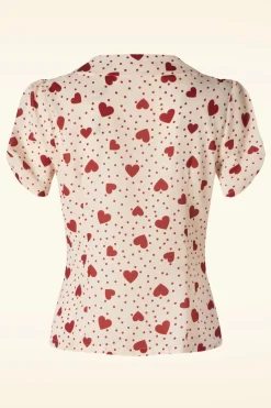 Vixen Heart Polka Dot Collared Top In Creme><noscript><img width=