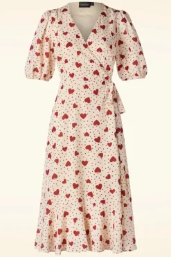 Vixen Heart Polka Dot Wikkel Jurk In Creme>Vrouwen Midi Jurken