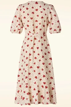 Vixen Heart Polka Dot Wikkel Jurk In Creme>Vrouwen Midi Jurken