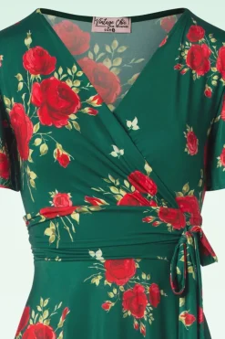 Vintage Chic for Topvintage Irene Flower Cross Over Swing Jurk In Silky Green><noscript><img width=