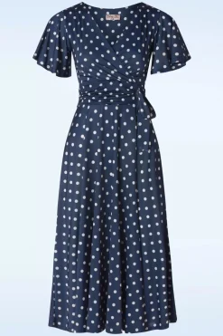 Vintage Chic for Topvintage Irene Polkadot Cross Over Swing Jurk In Marineblauw>Vrouwen Swing Jurken
