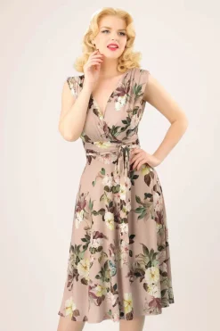 Vintage Chic for Topvintage Jane Bloemen Midi-Jurk In Lichtroze>Vrouwen Plus Size Jurken