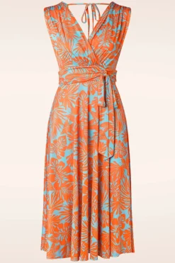 Vintage Chic for Topvintage Jane Leaf Swing Jurk In Blauw En Oranje>Vrouwen Plus Size Jurken