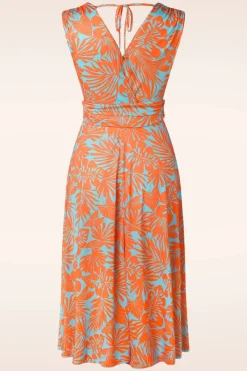 Vintage Chic for Topvintage Jane Leaf Swing Jurk In Blauw En Oranje>Vrouwen Plus Size Jurken