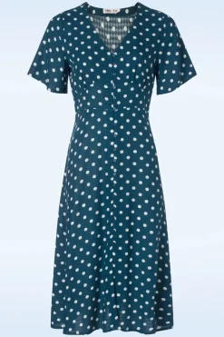 Md'M Jeanette Polka Dot Jurk In Marineblauw>Vrouwen Midi Jurken