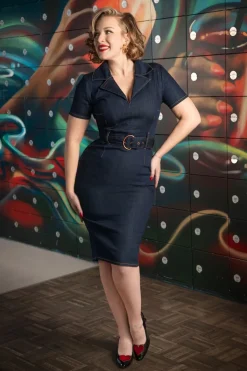 Rock-a-Booty Jodie Pencil Jurk In Donkerdenim>Vrouwen Plus Size Jurken