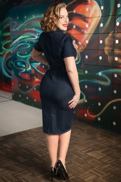 Rock-a-Booty Jodie Pencil Jurk In Donkerdenim>Vrouwen Plus Size Jurken
