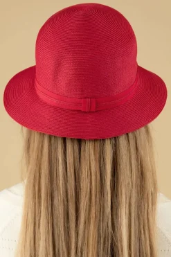 Brontu00e9 Julia Straw Cloche Hoed In Rood><noscript><img width=