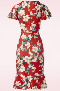 Vintage Chic for Topvintage Katie Penciljurk Met Bloemenprint In Warm Rood>Vrouwen Plus Size Jurken