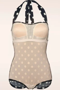 Esther Williams Klassiek Badpak Met Polkadots In Zwart En Wit><noscript><img width=