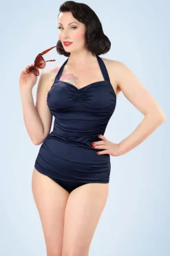 Esther Williams Klassiek Jaren Vijftig Eendelig Badpak In Marineblauw>Vrouwen Badpakken