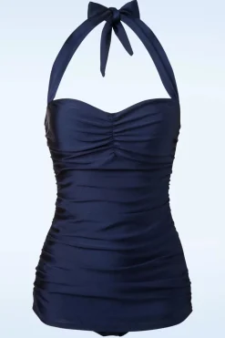 Esther Williams Klassiek Jaren Vijftig Eendelig Badpak In Marineblauw>Vrouwen Badpakken