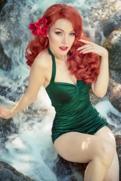 Esther Williams Klassiek Jaren Vijftig Eendelig Badpak In Groen>Vrouwen Badpakken