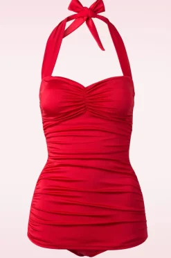 Esther Williams Klassiek Jaren Vijftig Eendelig Badpak In Rood>Vrouwen Badpakken