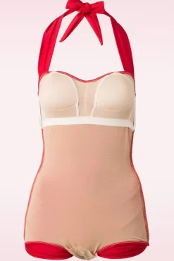 Esther Williams Klassiek Jaren Vijftig Eendelig Badpak In Rood><noscript><img width=