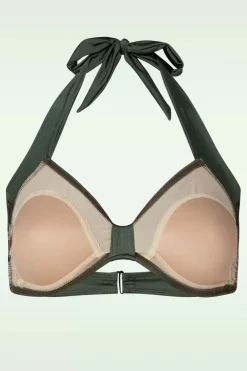 Esther Williams Klassieke Bikinitop In Donker Olijfgroen><noscript><img width=